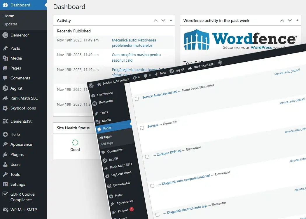 dashboard wordpress