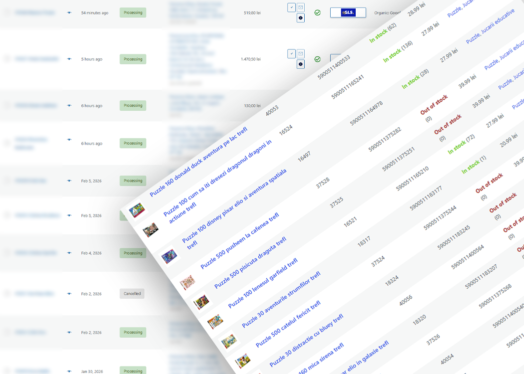 magazin online administrare comenzi produse