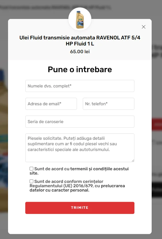 magazinuldepieseauto formular intrebare produs